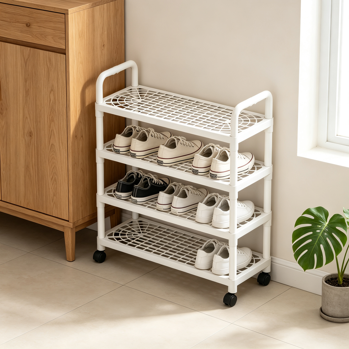π Shoe Rack | Durable Plastic | Entryway | For Families | Clean Tiered Storage