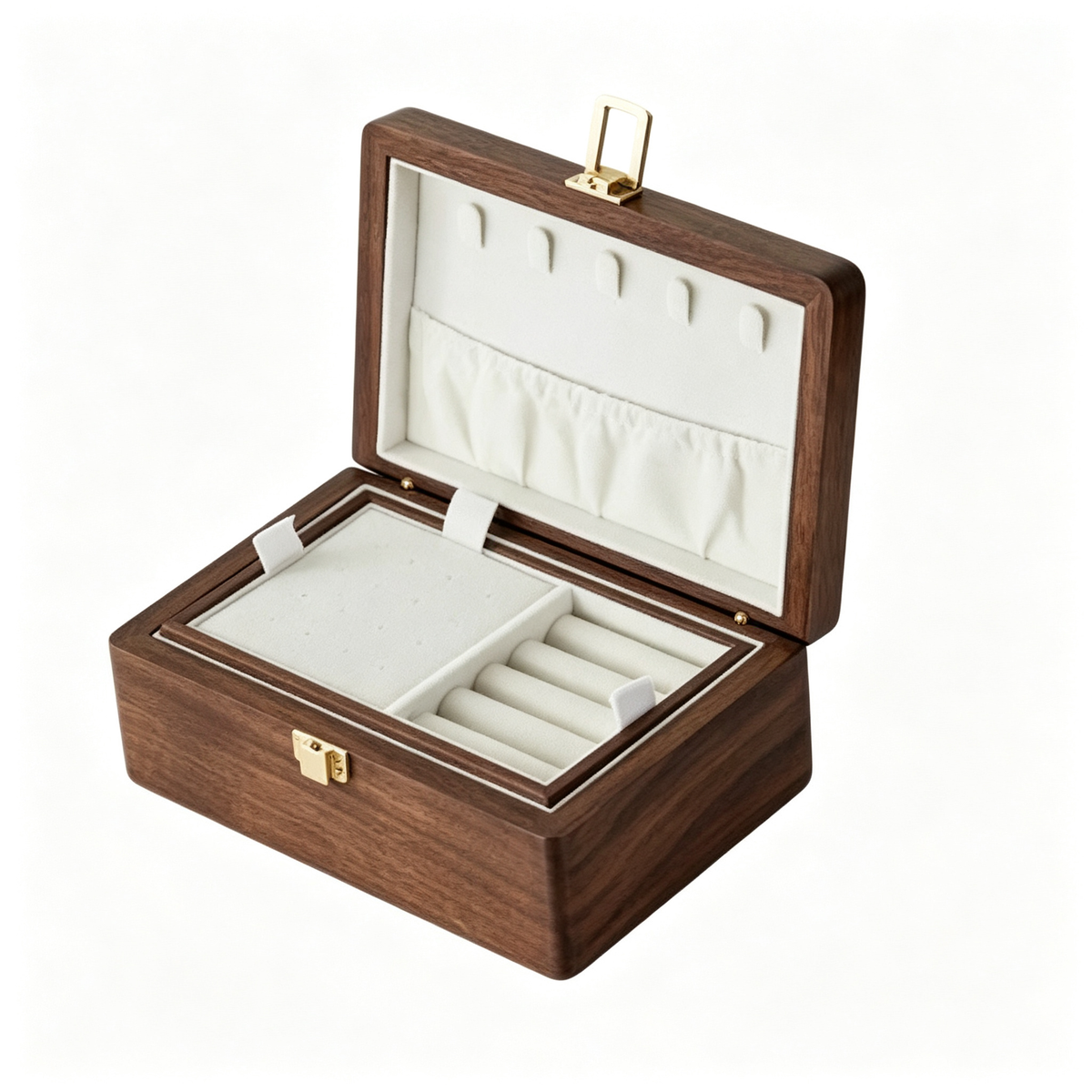 š Birthday | Walnut Wood Velvet Lined | Travel Jewelry Box